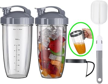 For Nutribullet Blender Cups, Blender Replacement Parts 32oz Cups with Flip-Top To-Go-Lid Compatible with Nutribullet Replacement Parts 32oz for Nutri Bullet 600W and 900W, with Cleaning Brush