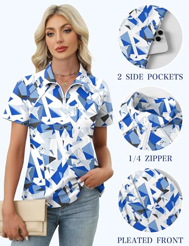 Image of LOMON Womens Golf Polo Shirts Summer Short Sleeve 1 /4 Zip Tops Moisture Wicking Casual Tennis Activewear with Pockets