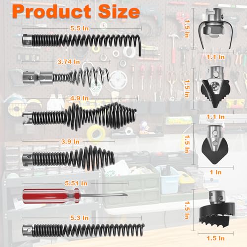 10Pcs Drain Snake Drill Attachment, Compatible with K-400, C-4, C-6, C-7, C-8, C-9, Drain Auger Cutter Kit for 5/8" Drain Snake Cable Heads Tips, Includes 4 Cutters and 5 Spirals by KEIMIXJIA - Used condition - Image 2
