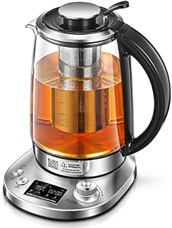 Kettle Electric with Variable Temperature Control - FOHERE Smart Glass Tea Kettle with 9 Presets - LCD Display - 2Hr Keep Warm - Removable Tea Infuser - Boil-Dry Protection - 2200W - 40~100