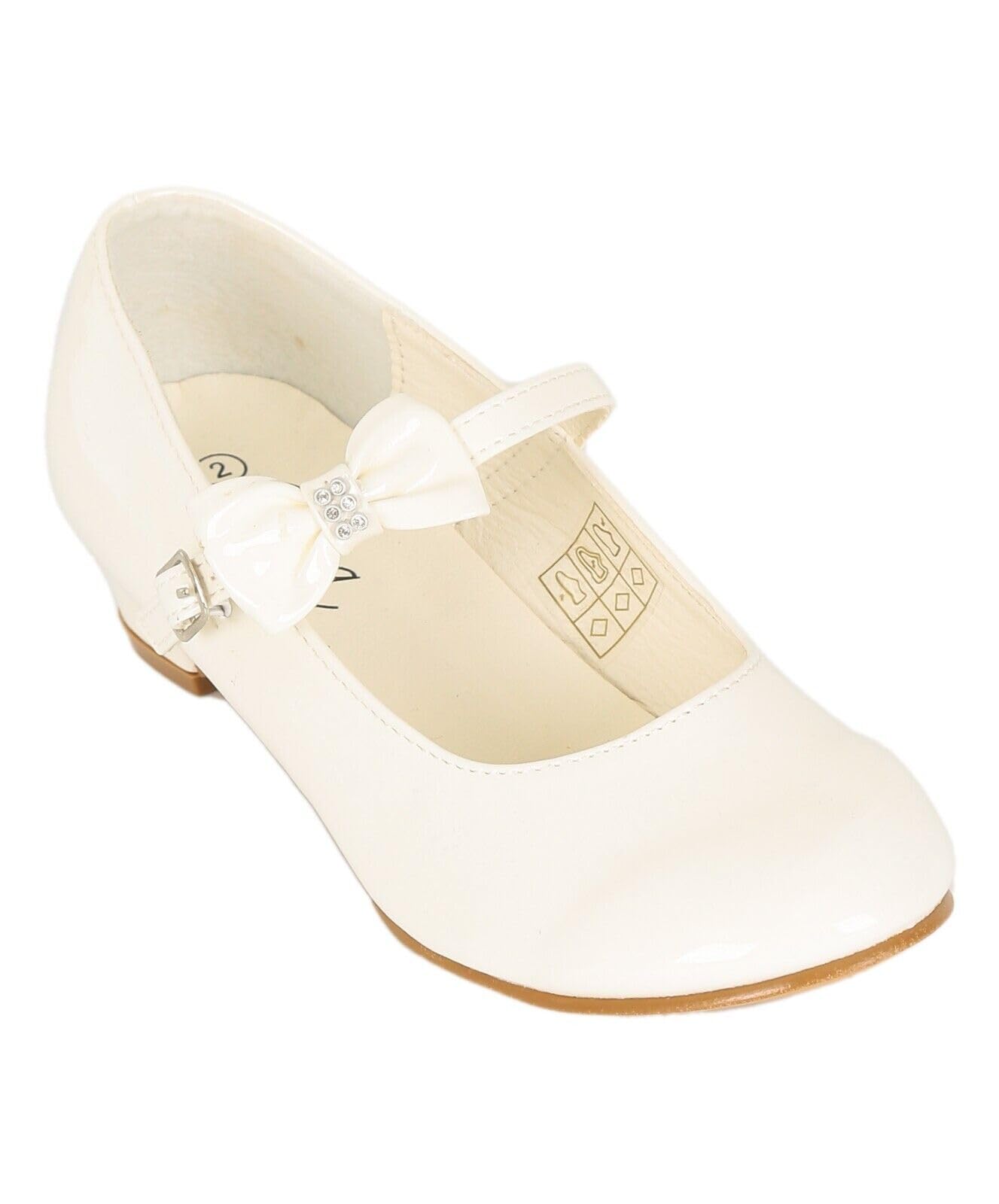 SIRRIGirls' High Heel Patent Mary Jane Dress Shoes with Ankle Strap & Bow - Ideal for Weddings, Communion, Confirmation Events
