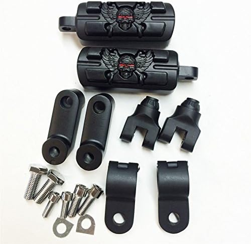 Miniatura 7 de Forma de zombi de calavera de ala de 1 1/4 "Highway Radical Stiletto 4475 Foot Pegs Abrazaderas para Harley Sportster Touring Cuerpo Negro Goma por