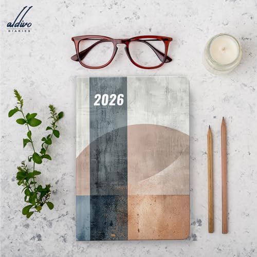 Image of ALDIVO Paper Cover Hard Bound New Year Diary 2026 | A5 Size 365 Days 2026 Daily Planner Diary with Dates, Calendar, Month Cut Index and Bookmark For Office, Personal and Corporate Use (AD613)