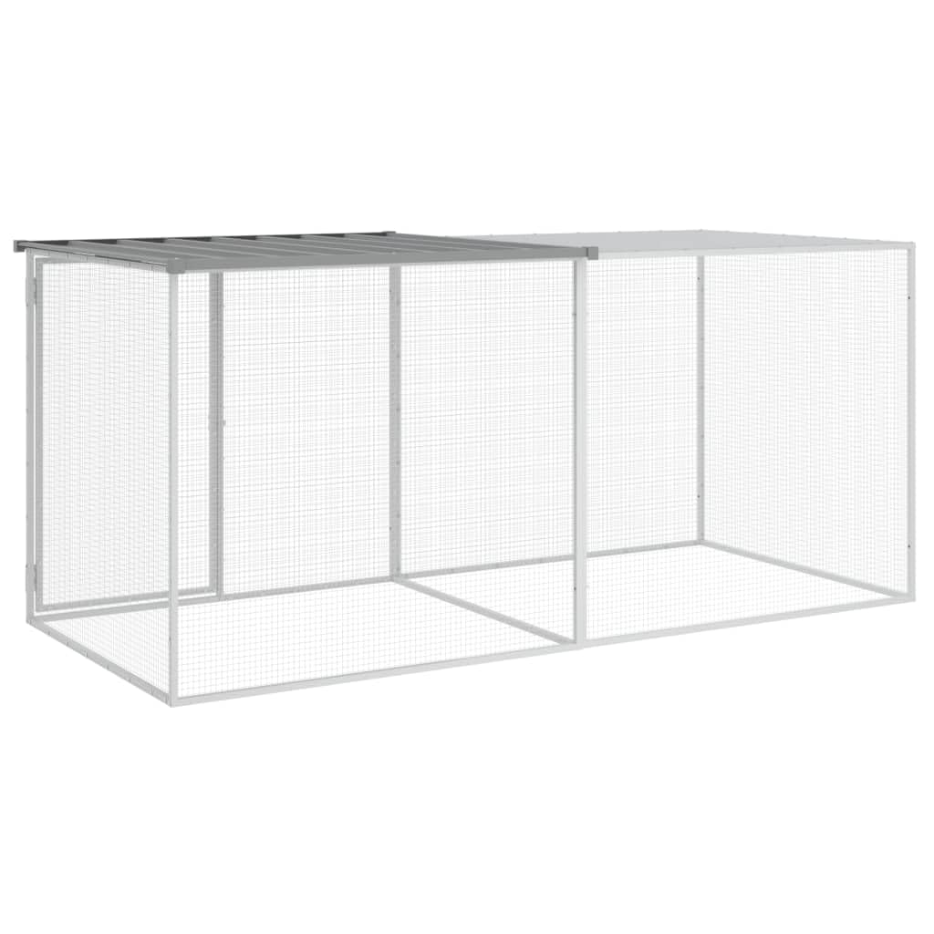 ADWOA Gabbia Polli Tetto Grigio Chiaro 203x98x90 cm Acciaio Zincato,Recinto per Cani da Giardino, Gabbia per Conigli, Recinto per Animali Domestici, Gatti, Cuccioli, Porte con Chiavistello e Parasole,