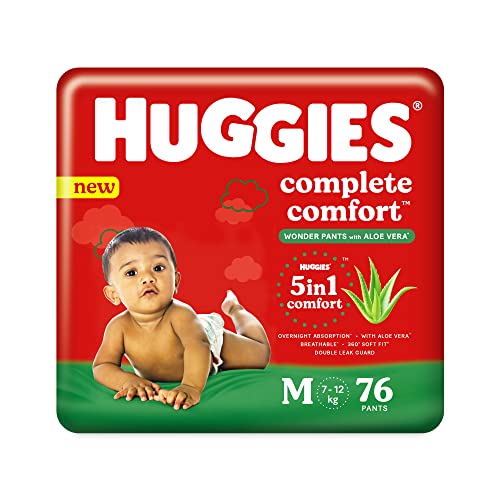 Huggies Complete Comfort Wonder Pants with Aloe Vera, Medium (M) size baby diaper pants, 76 count