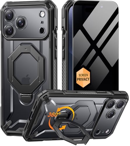 TONGATE for iPhone 17 Pro Max Case with 360 Spin Magnetic Stand [Compatible with MagSafe][Military-Grade Protection] with Privacy Screen Protector & Camera Control Cover for iPhone 17 ProMax Black