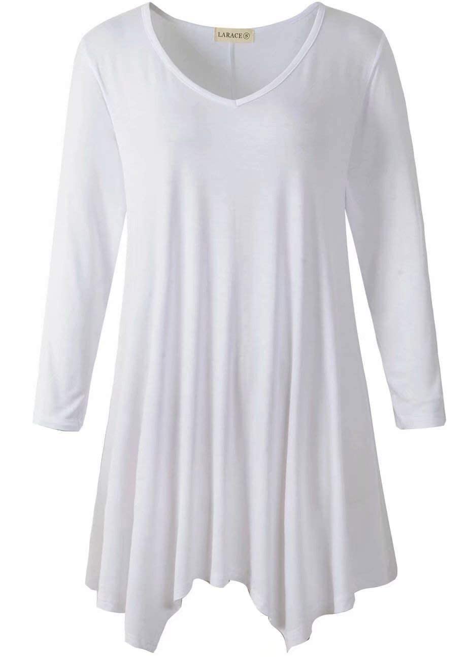 LARACE Plus Size Tunic Tops for Women Asymmetrical 3/4 Sleeve Shirts V Neck Flowy Blouse for Leggings