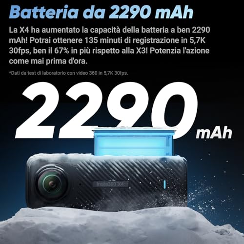 X4 - Action Cam 360° 8K Impermeabile, Video Grandangolari in 4K, Effetto selfie stick invisibile. Protezioni Lenti Rimovibili, Autonomia Batteria 135 min, Editing IA, Stabilizzazione, Sport - Gadget - Immagine 4