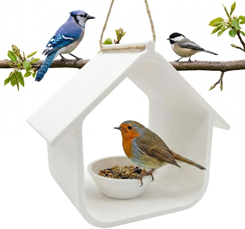 Plastic Hanging Bird Feeder, 2026 New Hanging Bird Feeder for Outdoors, Plastic Leak-Proof Hummingbird Feeder, Bird Feeder House, Easy to Clean & Refill (White)