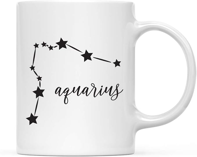 Andaz Press Astrological Zodiac Sign 11oz. Ceramic Coffee Tea Mug Gift, Aquarius Star Constellation, Minimalistic Black, 1-Pack, Birthday, Christmas, Horoscope Gift Ideas, Gift Box