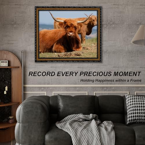 Image of 16x20 Black Frame with Mat Wood Vintage Ornate Picture Frame | Real Glass, Matted 11x14 or 16 x 20 Photos, Easy Photo Changes, Wall Hanging