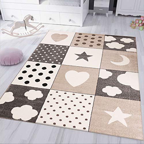 VIMODA Kinderteppich kinderzimmer Teppich Babyteppich mit Herz Stern Wolke Flauschig Beige,...