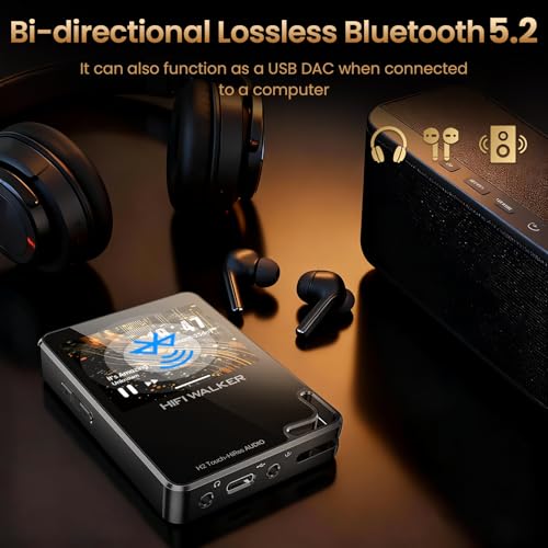 Image of HIFI WALKER Hi-Res MP3 Player with Bluetooth, H2 Touch 2.4 inch HD Touchscreen, DSD /FLAC Lossless Audio Player, 128GB SD Card Included, Supports up to 512GB