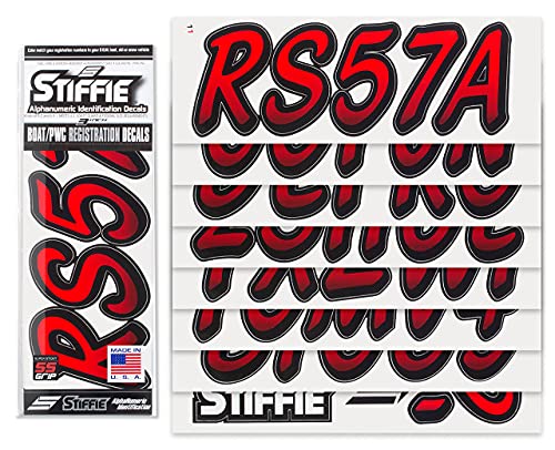 Image of STIFFIE Whipline Lava Red /Black 3 inch Super Sticky Boat & PWC Registration Decals • Numbers Letters Stickers