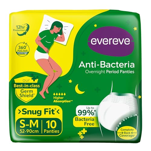 Evereve Anti Bacteria Period Panty for Girls & Women, (S-M), 10 Pcs, 360 Degree Overnight Coverage, 99.9% Bacteria Free, High Absorbency for Heavy Flow, Maternity Postpartum Disposable Panty