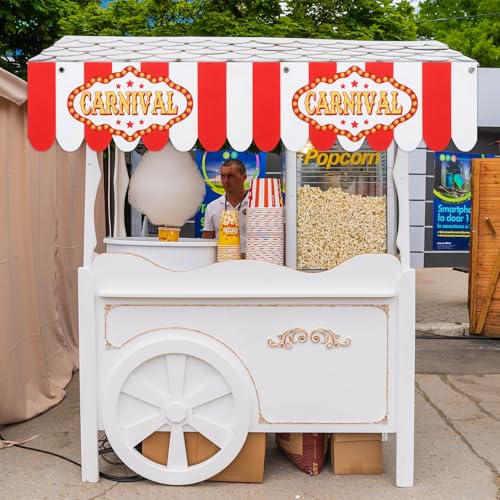 Image of 4 Pcs Carnival Awning Decorations Circus Tent Wall Decor Hanging Banners Red and White Stripe Canopy Stand Sign Circus Carnival Theme Party Supplies, 9.84 x 78.74