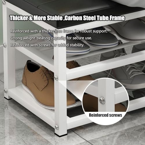 Banc à chaussures avec assise en cuir synthétique bleu et structure en métal de qualité - 7