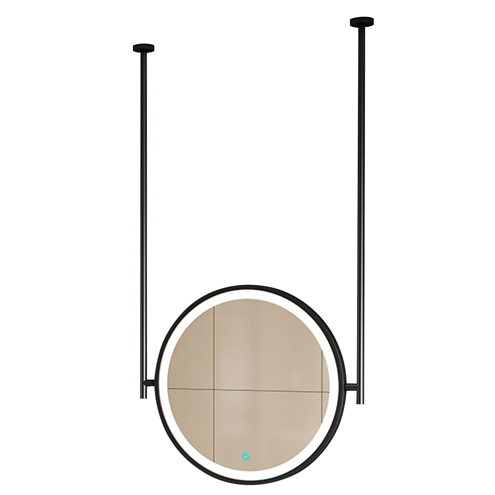 FGXHHS Ceiling Hanging Mirror with Black Frame and Boom, Round Shatterproof Glass Floating Suspended Decorative Mirrors Bathroom, 3 Colors LED Vanity Mirror(Diameter-50CM/19.7INCH