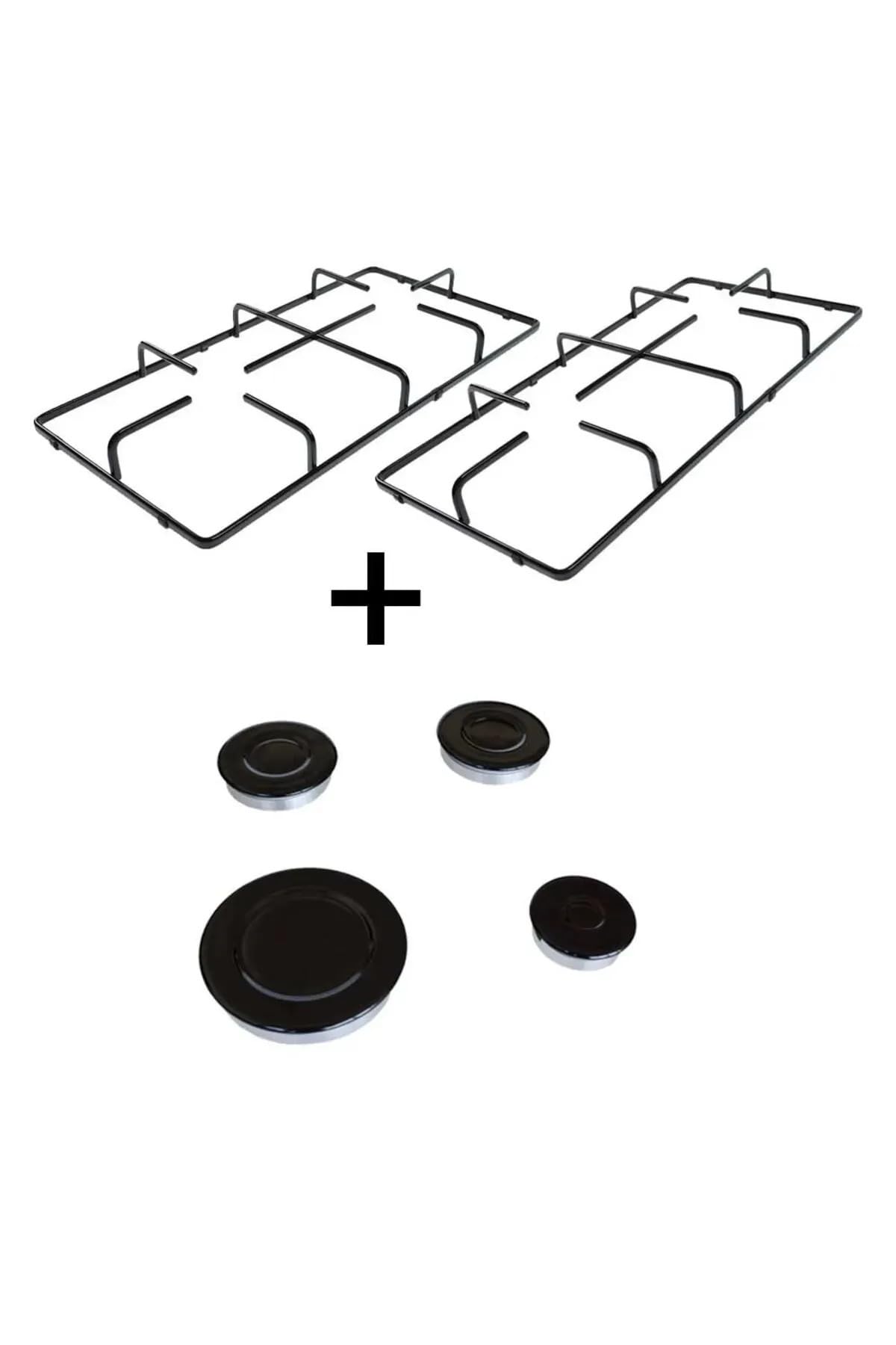 Cook-Lab 2 (Iki) Ad Kumtel/Luxell Ankastre Set Üstü Ocak Izgarası 45,5X22,5X4,5Cm Ve 8 Parça Bek Kapak Seti Siyah