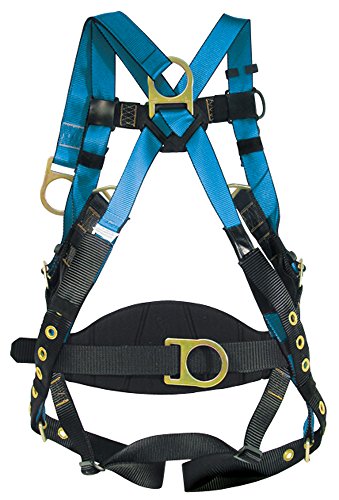Flash Deals - 40% OFF Tractel FFF4L/WP Derrick Harness with Extended, Frontal D-Rings, Sewn 4-Foot Restraint Lanyard, Front Pad, Tongue and Buckle Legs, Large, Blue/Black
