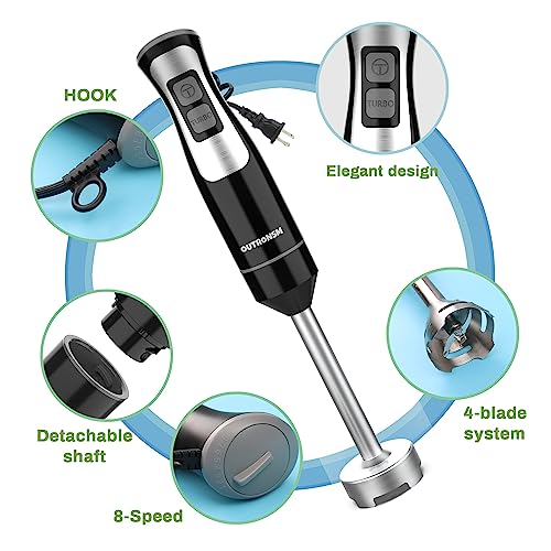 Immersion Blender Handheld, Hand Blender with 500ml Food Chopper, 600ml Container, Milk Frother, Egg Whisk, Puree Infant Food, Smoothies, Sauces and Soups – Black image 3