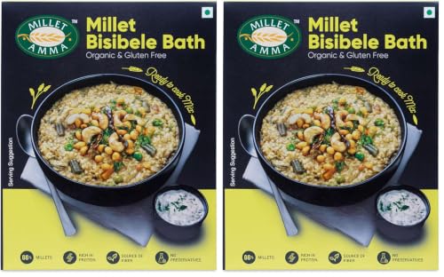 Image of Millet Amma Certified Organic Millet Bisibele Bath Mix | 250 GMS Pack | Easy & Ready to Cook Mix | Healthy and Nutritious Millet Breakfast Mix | Gluten Free | Directions Published on the Back Side |