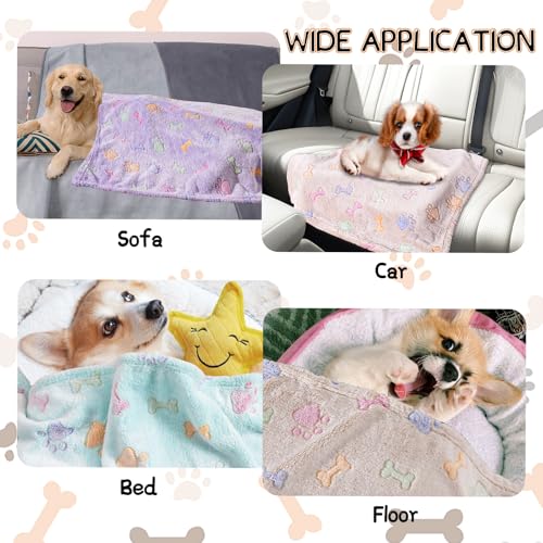 Image of Rezutan Dog Blankets Throw 3 Pack for Large Medium Pet Cat Soft Fuzzy Blankets Washable,Reversible Paw Print for Dog Kennels-Beds, Sofas, Furniture Protection,41 x 31 inch, Purple /Green /Brown