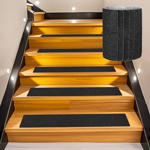 Image of M METERXITY 12-Pack Anti Slip Traction Tape 30 inch x 6 inch Best Grit Outdoor Non-Skid Tape High Traction Friction Abrasive Adhesive for Indoor /Outdoor Stairs Step [Black]