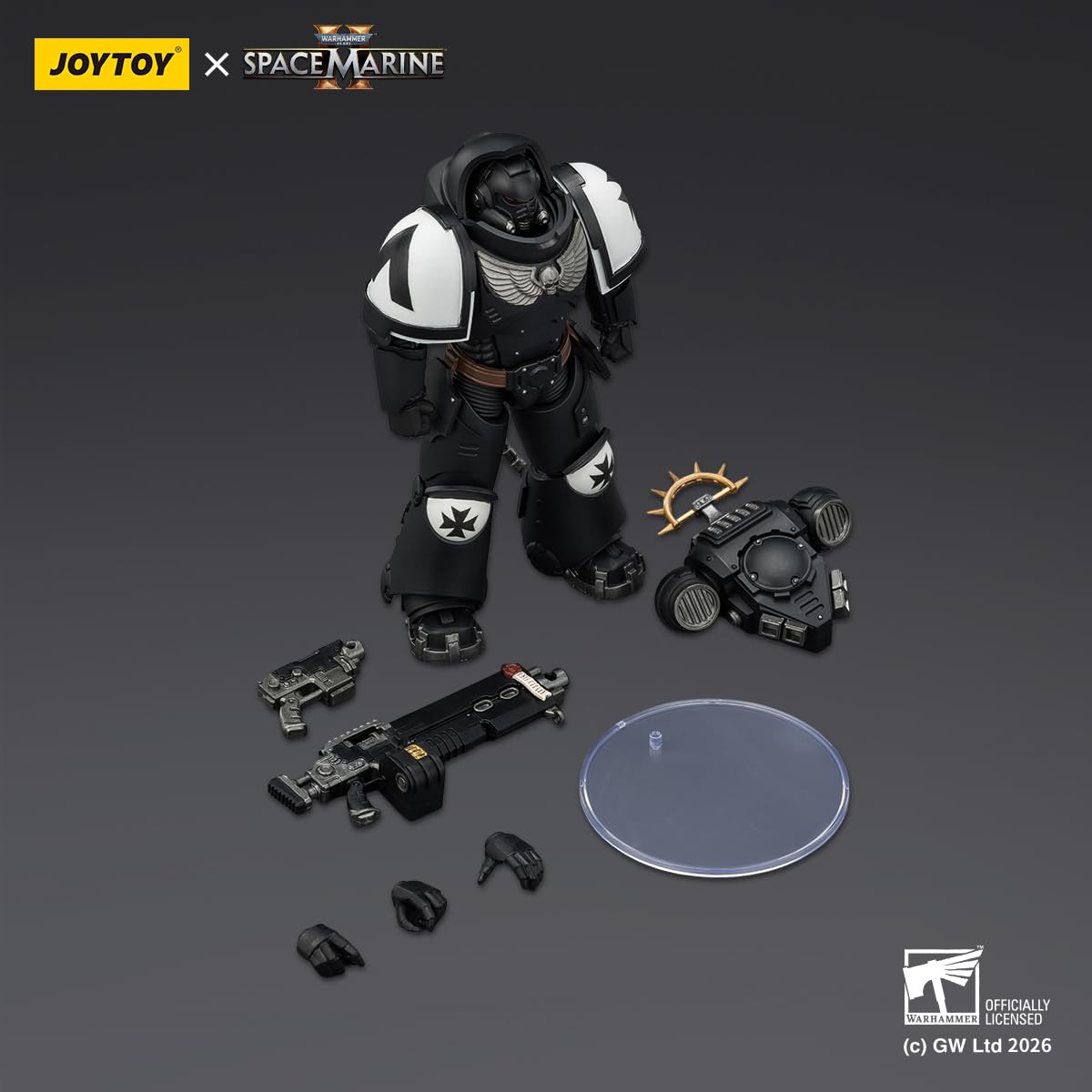 HIPLAY JOYTOY Warhammer 40,000: Space Marine 2 Black Templars Heavy Intercessor z ciężkimbinem bolt i pistoletem bolt (JT03721 Edycja Gry) Figurka akcji 1/18