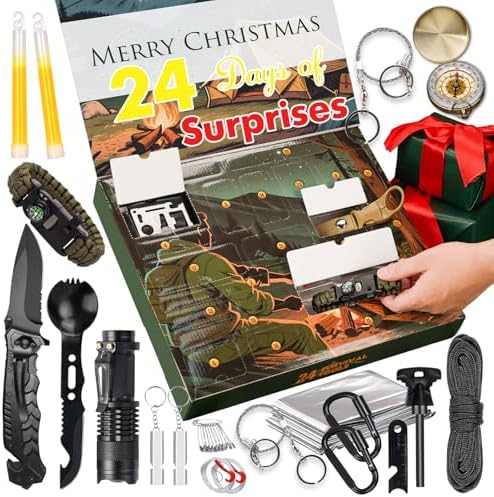 Survival Kit Advent Calendar 2025 for Adult - 24-Day Christmas Countdown with Survival Tools - Holiday Countdown Calendar - Gifts for Men Dad Him Teen Boys - Stocking Stuffers & White Elephant Gifts