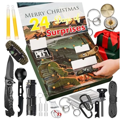 Survival Kit Advent Calendar 2025 for Adult - 24-Day Christmas Countdown with Survival Tools - Holiday Countdown Calendar - Gifts for Men Dad Him Teen Boys - Stocking Stuffers & White Elephant Gifts