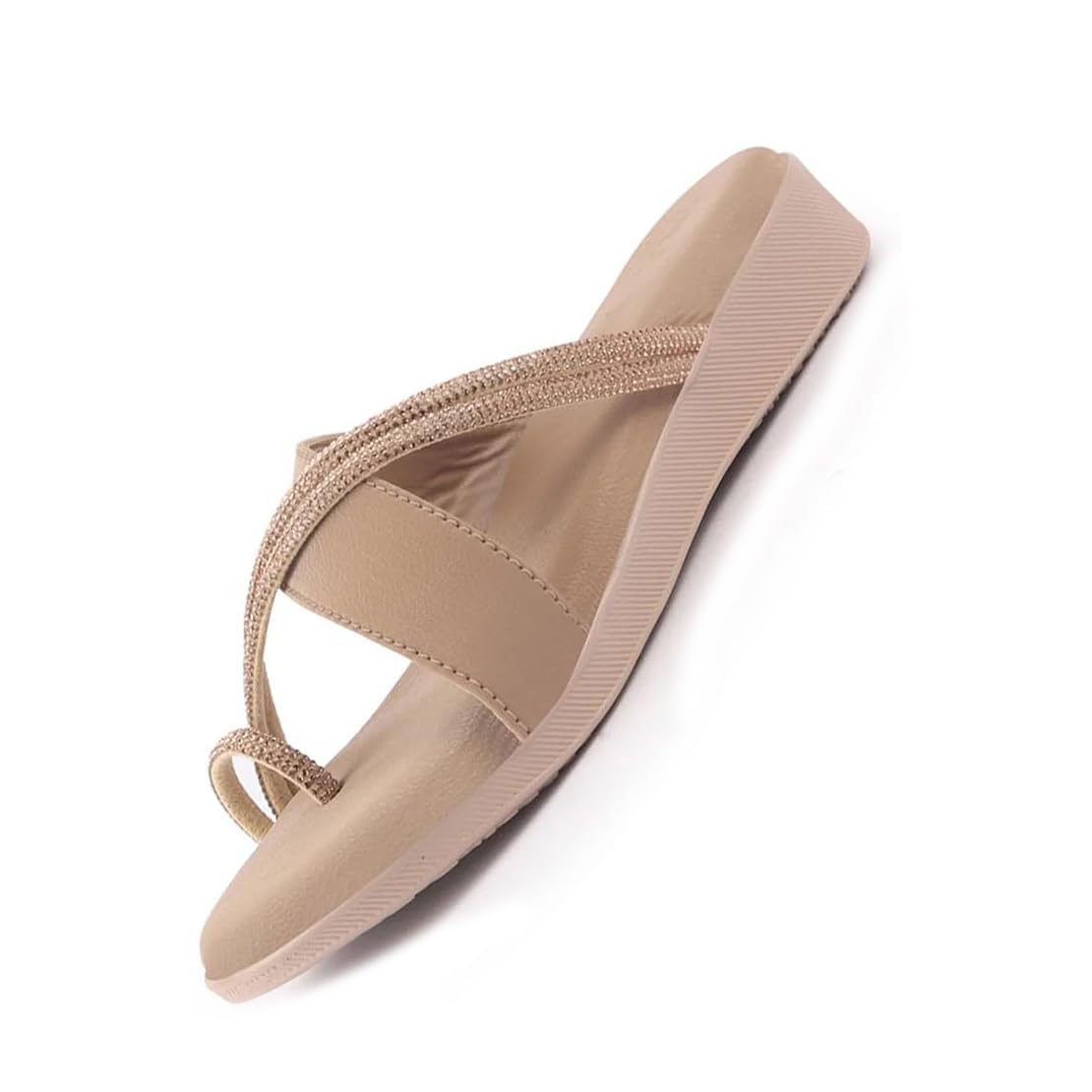 Women Embellished Shimmery Cross Strap Toe Ring Wedding Slip On Slippers | Soft Cushioned Footbed Wedge Sandals | Party, Mehndi, Festive-image-23