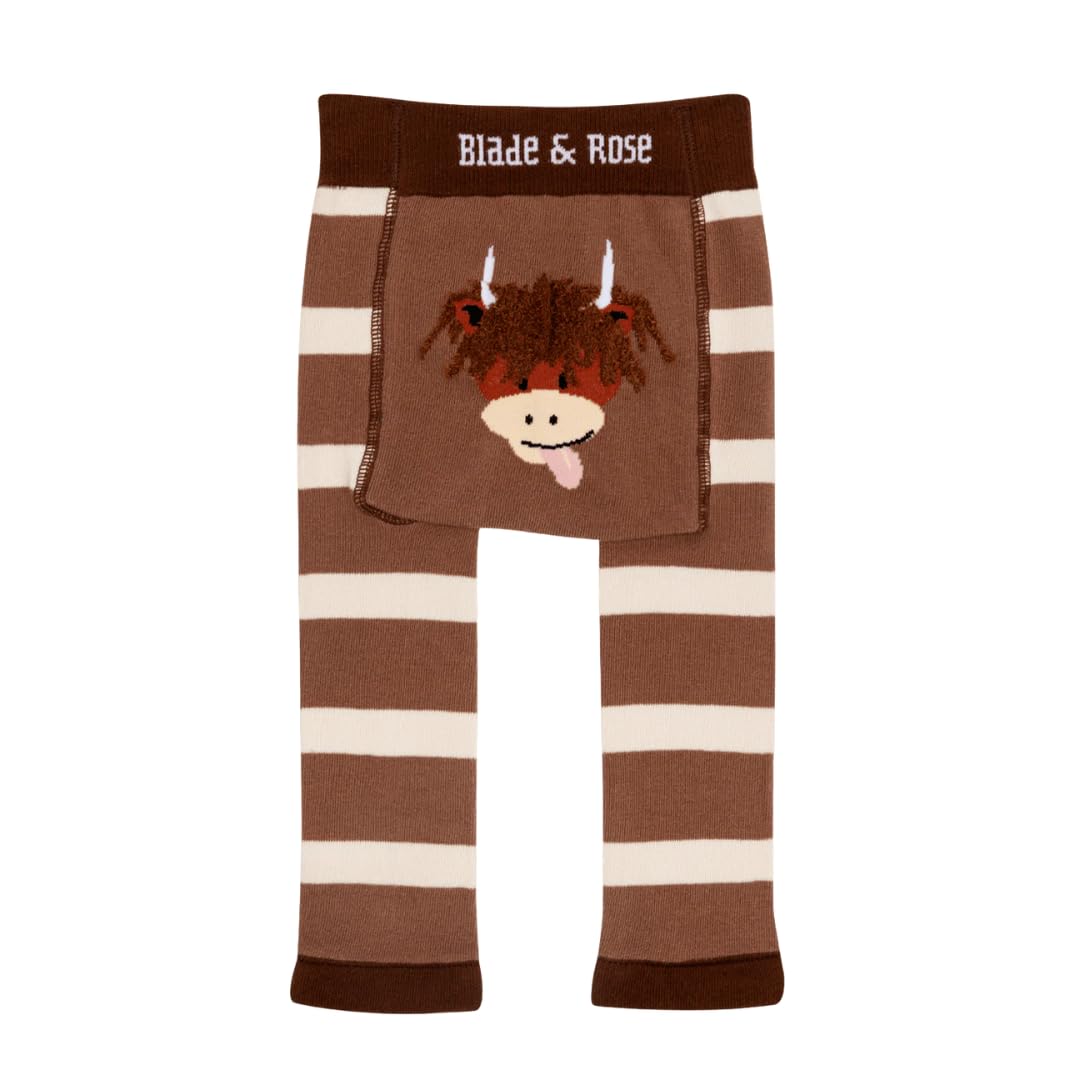 Blade & Rose Unisex Brown/Cream | Neutral Highland Cow Leggings | Clothing For Babies & Toddlers 6-12 Months |