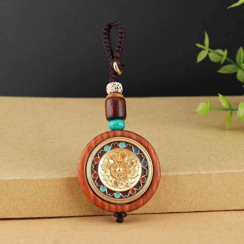 Mascot pendant Men's and Women's Wear Accessories 血檀木复古唐卡平安牌财神葫芦汽车钥匙扣景泰蓝钥匙包包挂饰男女 1Pcs(尼泊尔仿古龙 1Pcs(血檀木）钥匙扣)