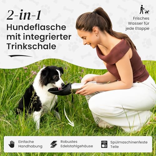 Sogoro Hundetrinkflasche für Unterwegs - 700ml - auslaufsicher & robust aus Edelstahl - Tragbare Haustier Wasserflasche, Hundeflasche to go, Hundetrinkflasche für Unterwegs für alle Hunde