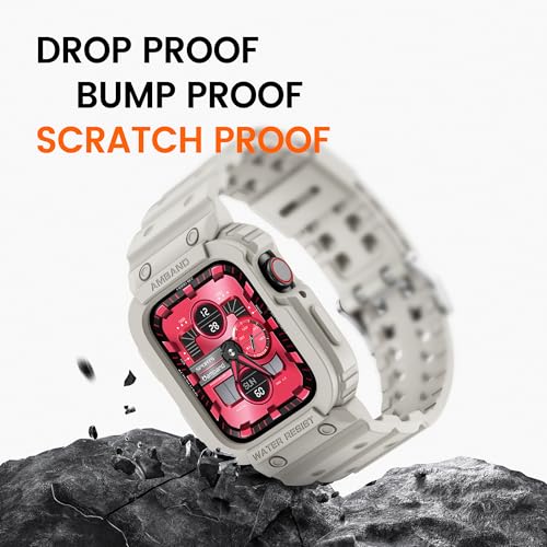 Image of amBand Compatible for Apple Watch Band 45mm 44mm 42mm with Bumper Case, Clear Cute Women Strap for iWatch SE 3 SE 2nd SE Series 9 8 7 6 5 4 3 2, Sport Jelly Protective Cases Protector, Sand White