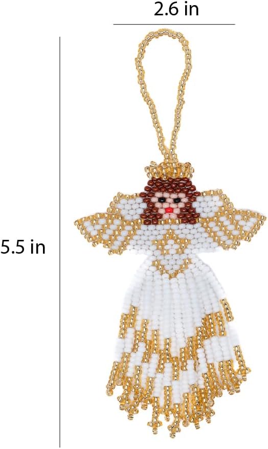 Handmade White Angel Bead Holiday Ornament – Social‑Impact Artisan Christmas Decoration by Embera Bead Project – Hanging Beaded Angel