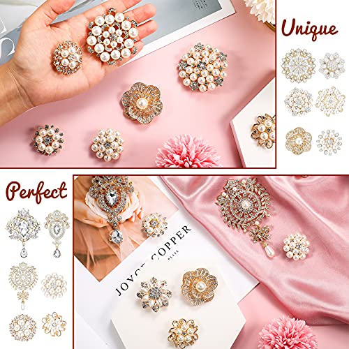 12 Pcs Rose Gold Tone Crystal Rhinestone Brooches, Big Pearl Crystal Wedding Bouquet Kit Set #TOP5