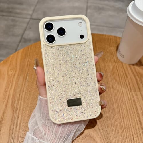 Coque iPhone 12 beige à strass multicolores avec protection caméra