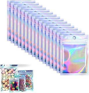 Holographic bags,holographic ziplock bags,100 Pieces Foil Ziplock Bags,Resealable Smell Proof Bags Flat Foil Pouch Metallic Bags for Party Favours Food Storage foil pouch bag(3*4.7 in)
