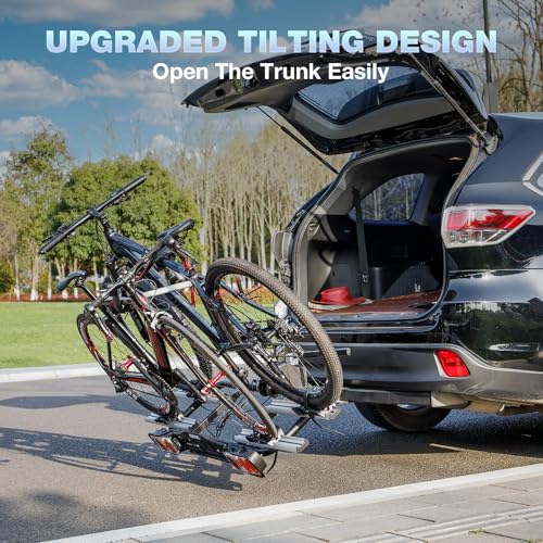 Bicycle Carrier for Towing Hitch 2 Bicycles E-Bike 60 kg Foldable, Car Bicycle Carrier Towing Hitch with Rear Light and Number Plate Holder, Lockable, Coupling Carrier for Ebike