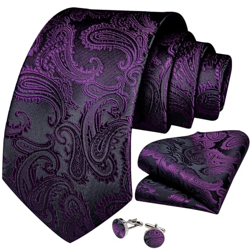 Image of DiBanGu Mens Paisley Tie Set Silk Woven Jacquard Necktie and Pocket Square Cufflinks Gift Set for Wedding Bussiness