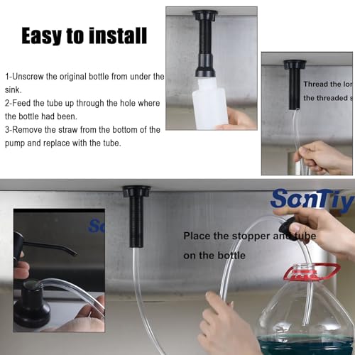 SonTiy Soap Dispenser Extension Tube Kit with Upgraded Check Value, 47\" Under Counter Soap Dispenser Tube for Kitchen Sink, Fit Most Soap Containers, Powerful Suction, Easy to Install