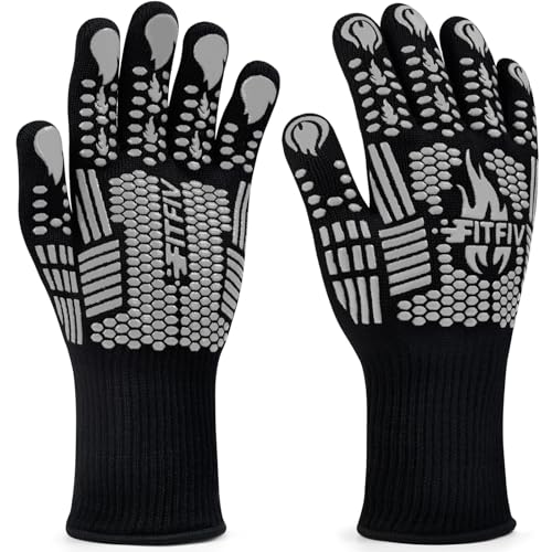 Image of BBQ Gloves, Oven Gloves, 1472F Extreme Heat Resistant Barbecue Gloves, Silicone Non-Slip Oven Mitts, Kitchen for Cooking, Grilling, and Baking