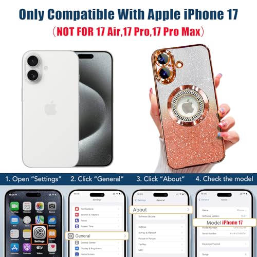 Image of Misscase for iPhone 17 Magnetic Glitter Case Compatible with MagSafe,Full Protection Slim Shockproof Anti-Scratch Case with Camera Lens Protector Plating Bling Dust-Proof Net for Women Orange