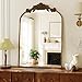 VooBang Vintage Arched Bathroom Mirror, 24x36 Inch Retro Wall Mounted Vanity Mirror with Carved Pattern Top and Metal Frame, Antique Decorative Mirror for Hanging or Leaning