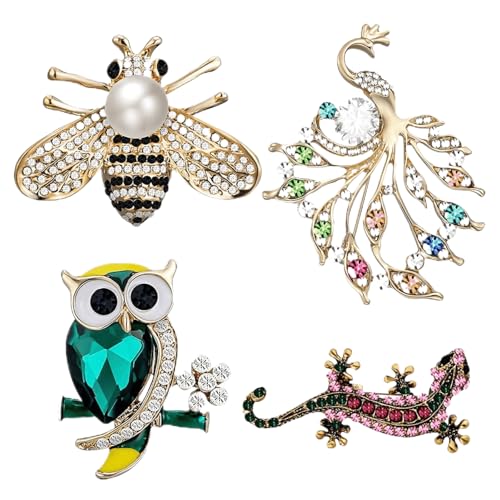Image of 4 Pcs Vintage Crystal Brooch Set for Women - Elegant Rhinestone Pins for Coats, Dresses, Scarves - Retro Brooch Jewelry for Girls & Women