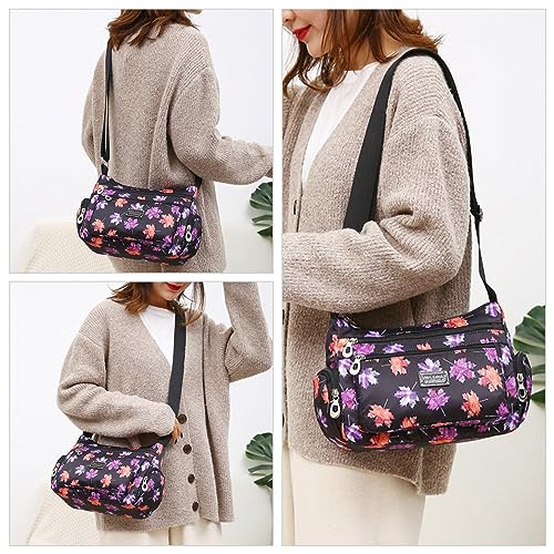 Image of NOTAG Crossbody Bags for Women Nylon Shoulder Bag Floral Multi-Pocket Purses and Handbags