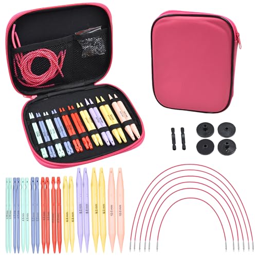Rundstricknadeln Set Austauschbar, 10 Paar Rundstricknadel (11,3 CM), Stricknadeln Set Austauschbar, Größen Von 3,75 MM Bis 10 MM, Mit Aufbewahrungstasche und Zubehör, Geeignet Zum Handweben