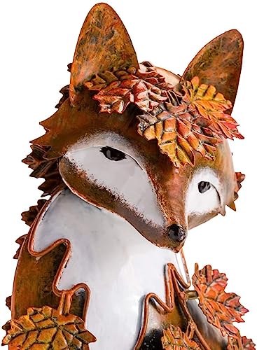 Gardlister Metal Garden Fox Statues Outdoor, Handcrafted Metal Fox Sculpture Draped In Fall Leaves For Patio Lawn Home Decor, Garden Art Decoration Ornament Autumn Fox #TOP3